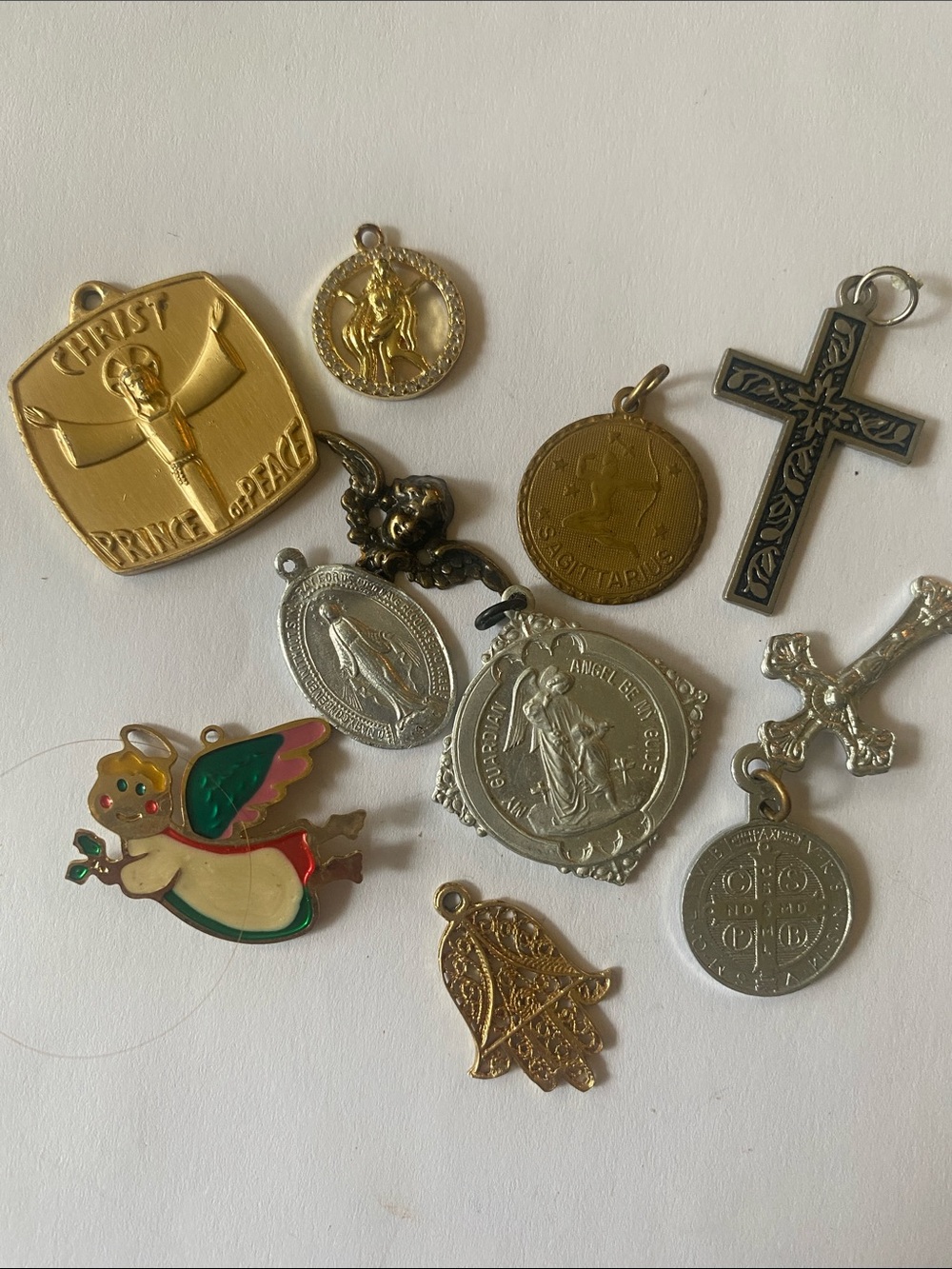 Vintage Gold & Silver Religious and Angel Charm Pendant Assortment